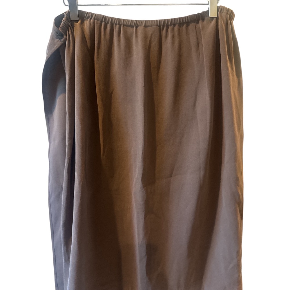 Chicos Platinum Womens Skirt Wrap Midi Brown Silk Spandex Size 3 Large 16-18 - Picture 4 of 9